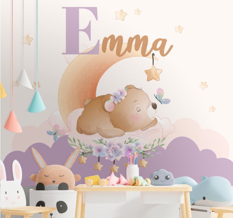 Children wall mural sleepy bear night - TenStickers