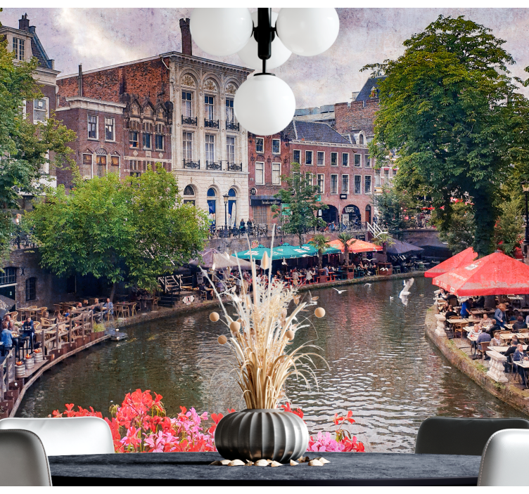 City wall mural charming canal scene - TenStickers