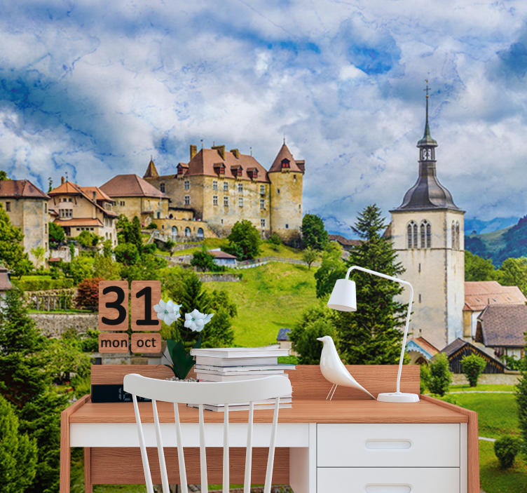 City wall mural charming castle landscape - TenStickers