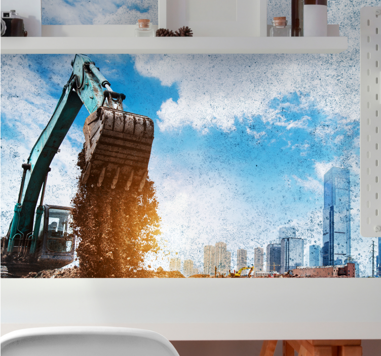 City wall mural construction machine scene - TenStickers