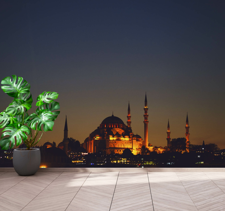 City wall mural sultan ahmet mosque at dusk - TenStickers