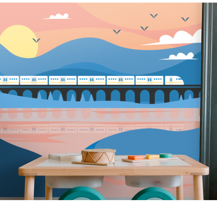 City wall mural train over bridge - TenStickers