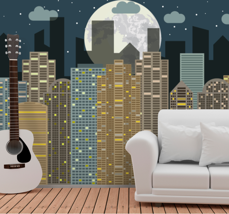 City wall mural urban horizon night - TenStickers