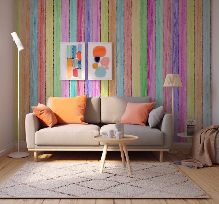 Color wood planks wall mural  - TenStickers