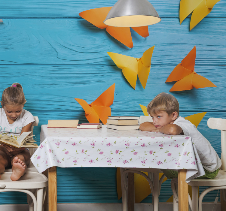 Colorful Paper Butterflies wood look wallpaper - TenStickers