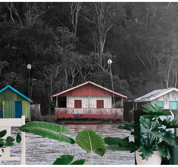 Colorful River Houses landscape mural wallpaper - TenStickers