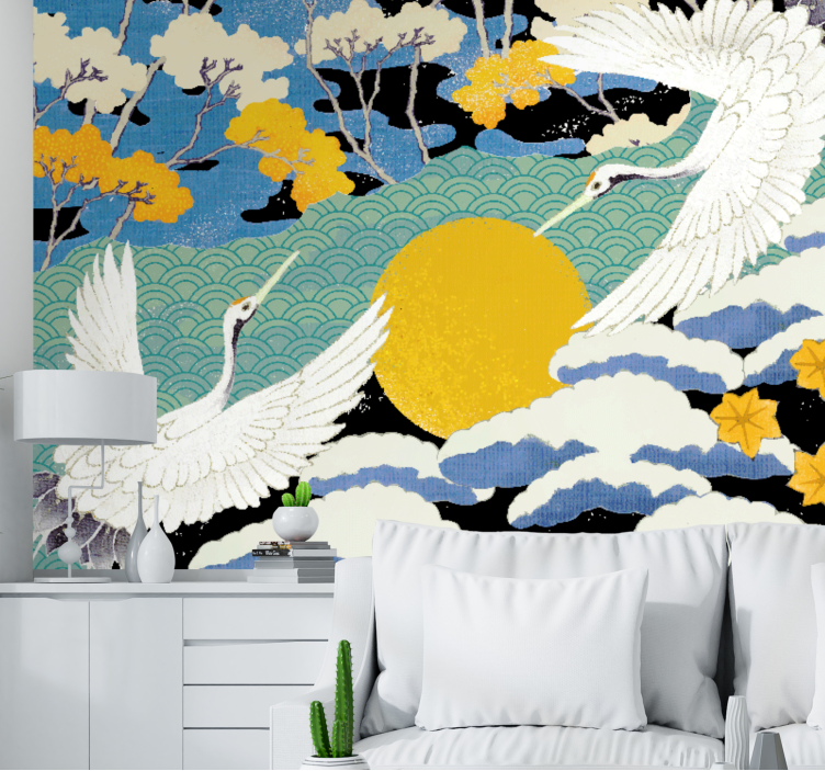Cranes and Sun nature wall mural - TenStickers