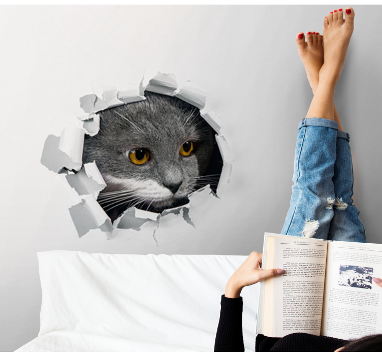 Curious Cat Peeking animal wall mural - TenStickers