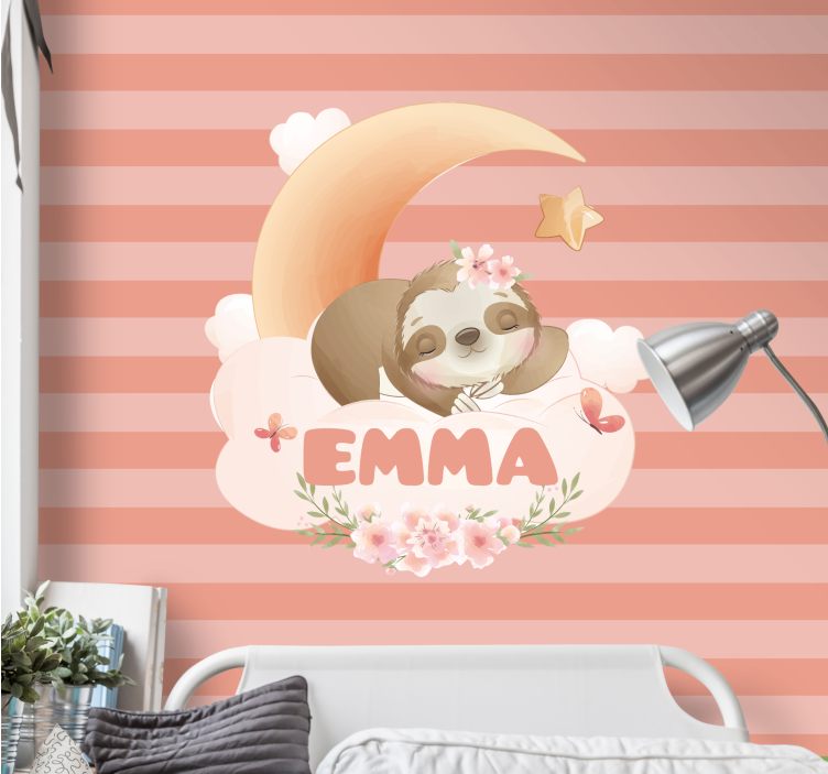 Cute animals sloth with name Nursery Mural - TenStickers