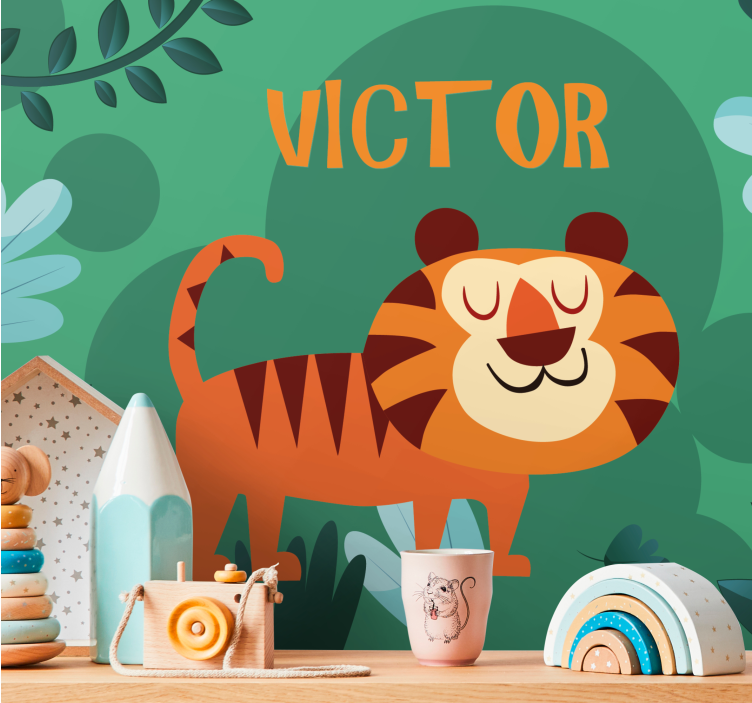 Cute tiger for boy with name Nursery Mural - TenStickers