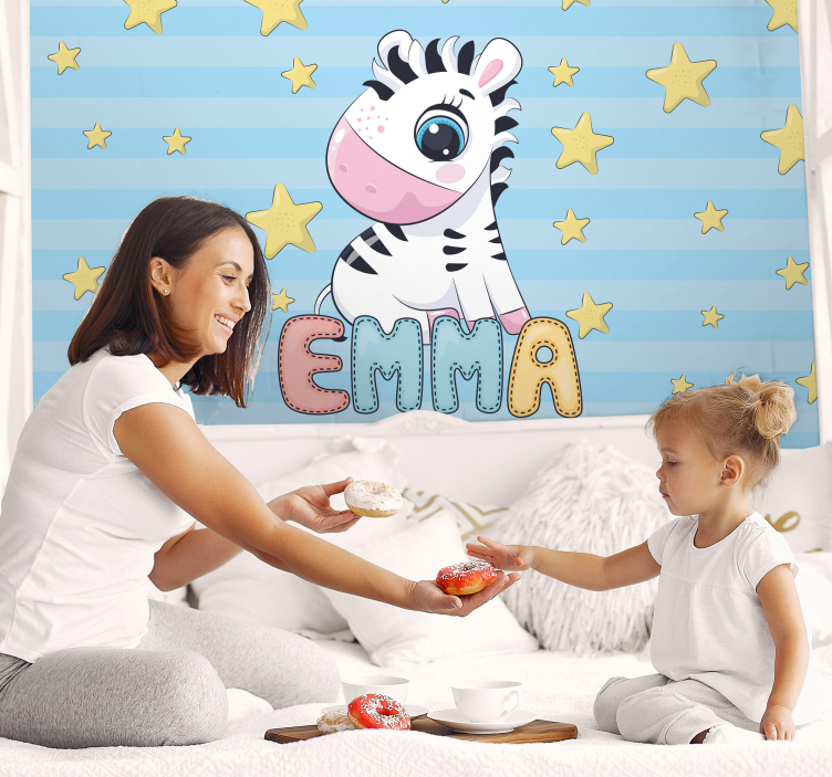 Cute Zebra and Stars with name custom wallmural - TenStickers