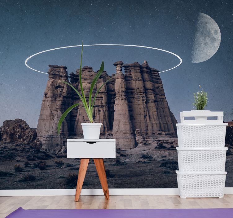 Desert at night with big rock wall mural - TenStickers