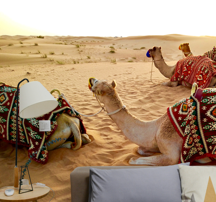 Desert mural with camels in the desert - TenStickers