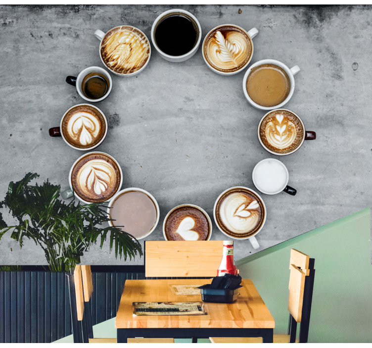 Different coffee mugs in circle wall mural - TenStickers