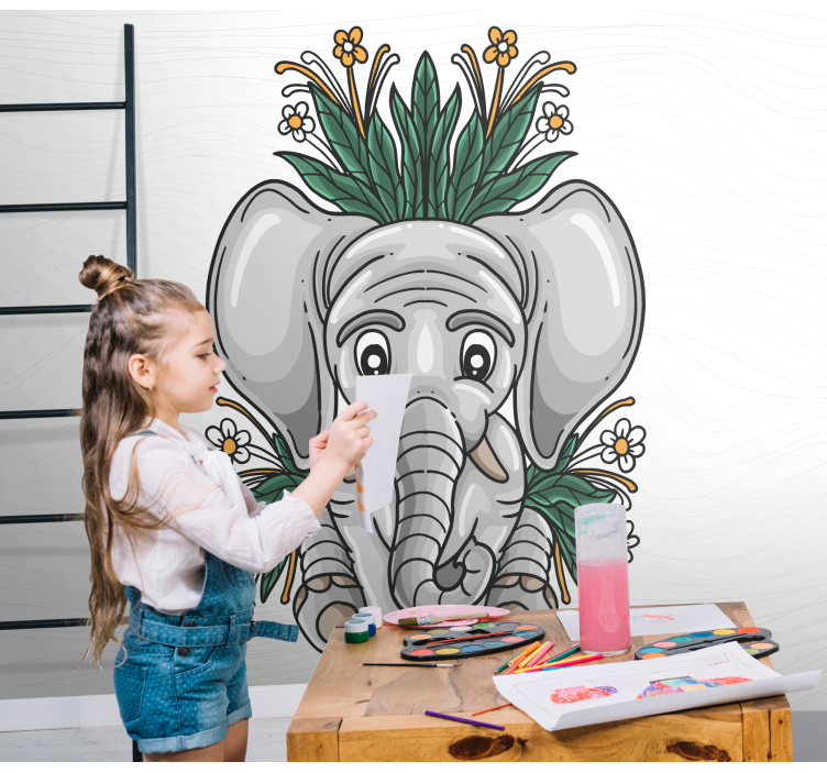 Drawing of a grey elephant Bedroom wall mural - TenStickers