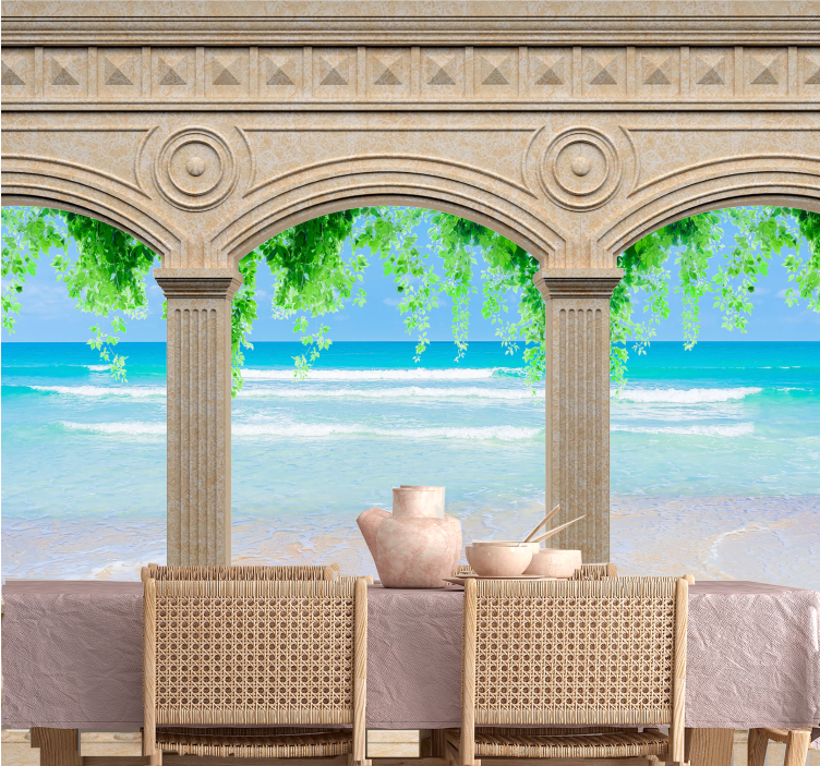 Drawn archs with paradise views 3D Wall Mural - TenStickers