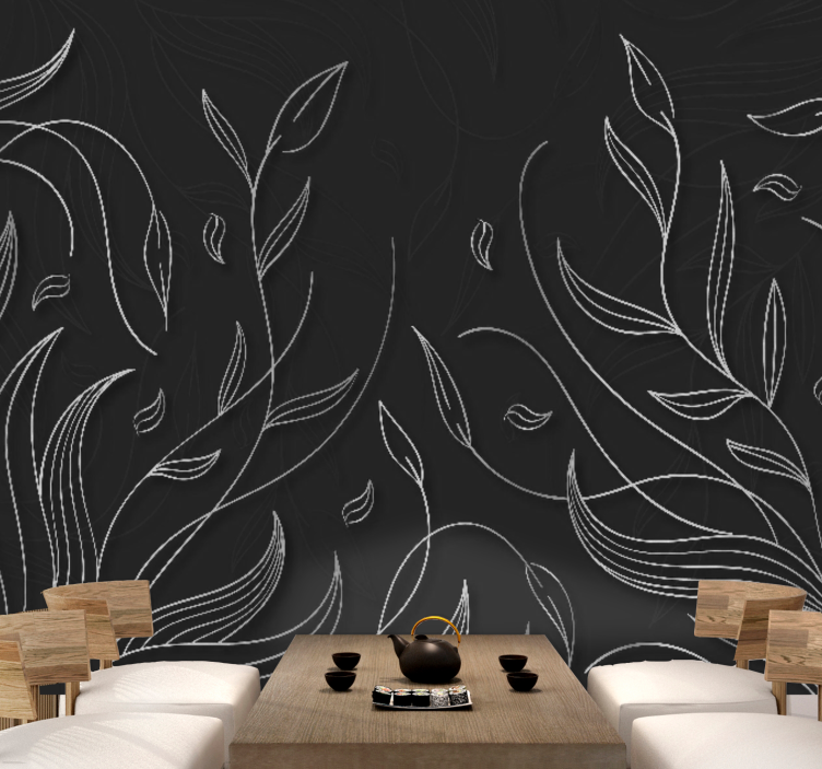 Elegant plants design living room wall mural - TenStickers