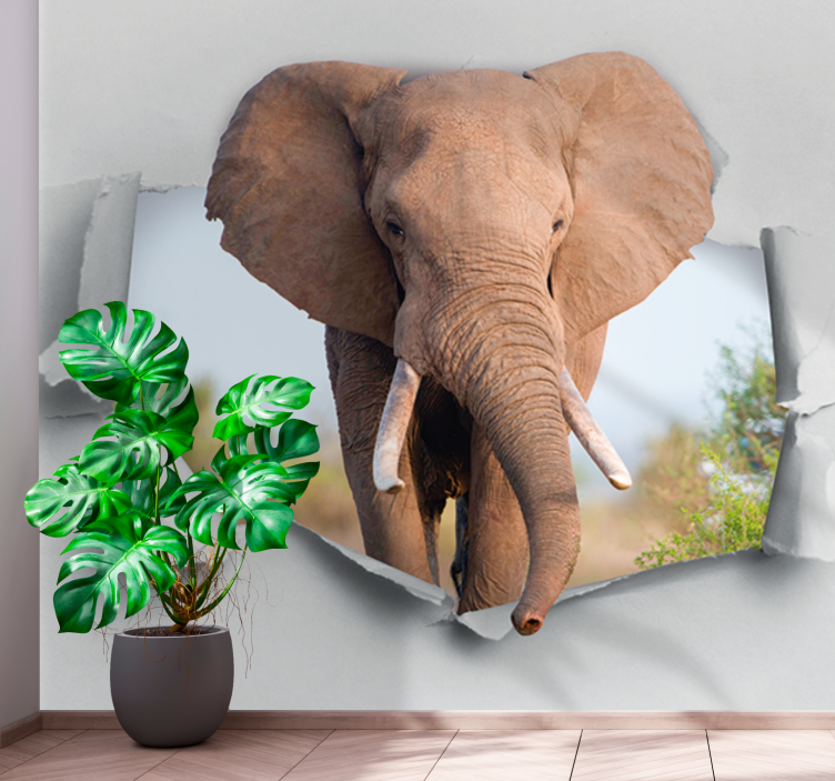 Elephant breaking the 3D Wall Mural - TenStickers