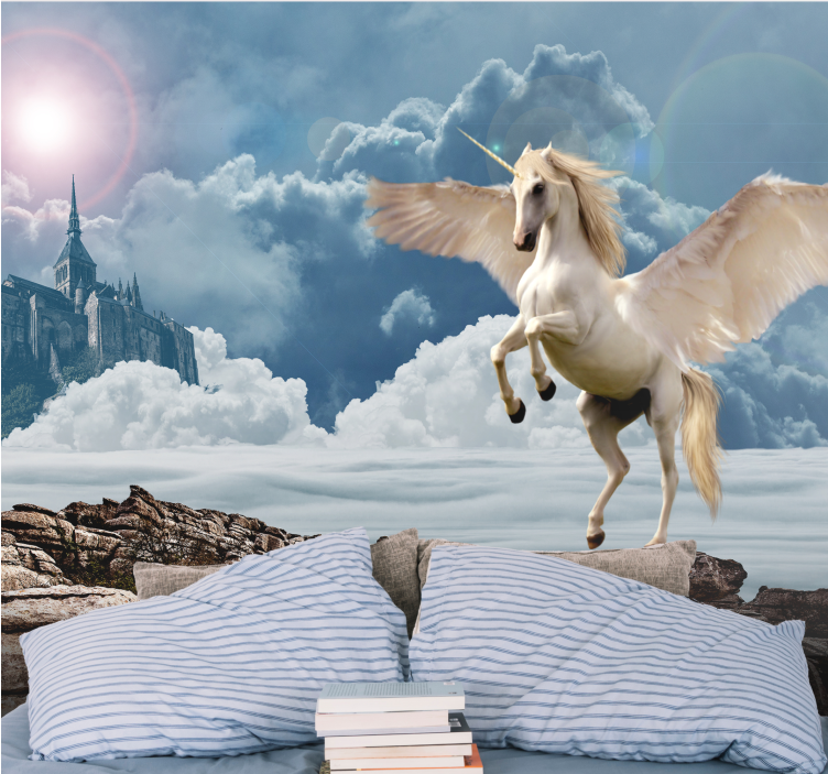 Fearless unicorn in the fog  fantasy wall mural - TenStickers