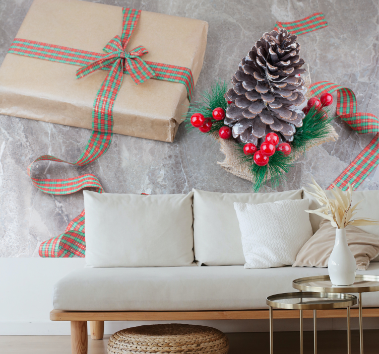 Festive Pinecone Arrangement christmas mural - TenStickers