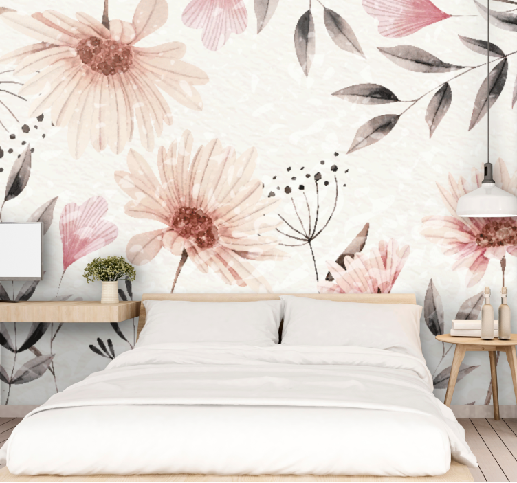 Flower mural floral pink design - TenStickers