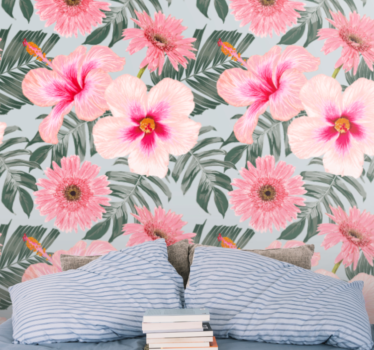 Flower mural pink floral design - TenStickers