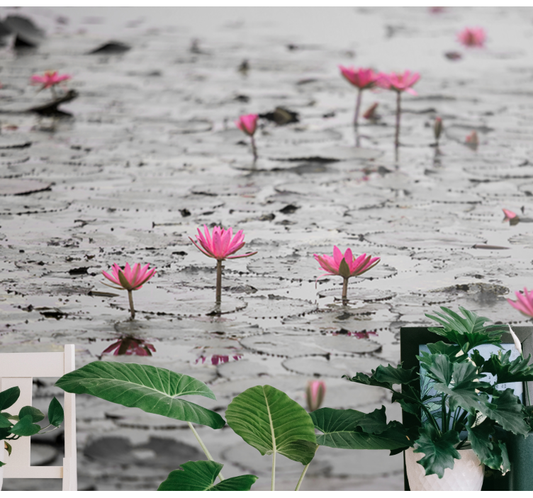 Flower mural pink lotus blooms - TenStickers