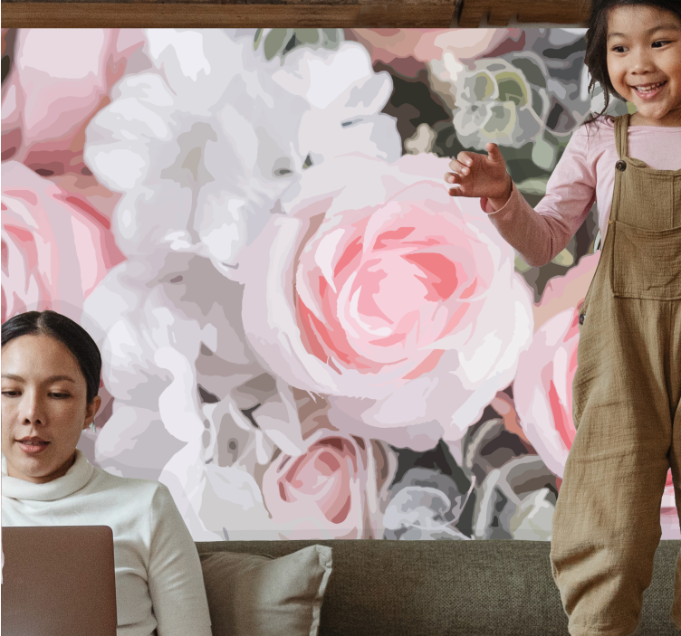 Flower mural romantic pink roses - TenStickers