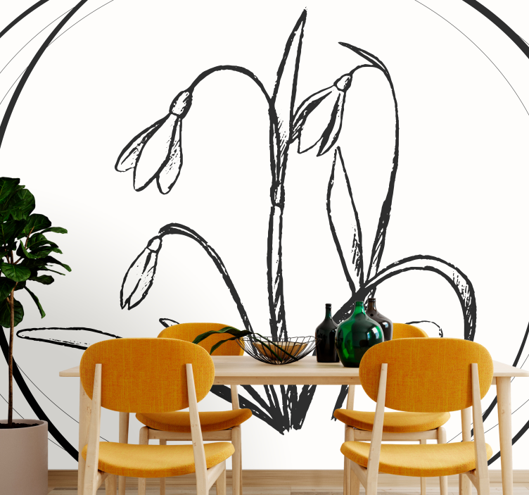 Flower mural snowdrop flower outline - TenStickers