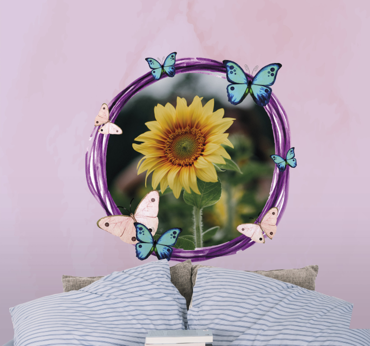 Flower mural sunflower with butterflies design - TenStickers