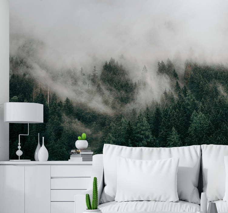 Foggy forest landscape forest wall mural - TenStickers