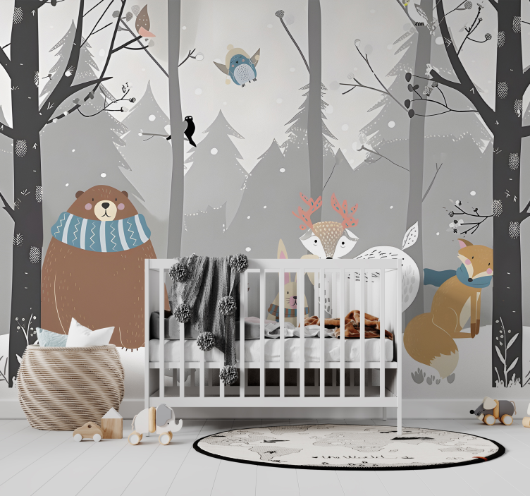 forest animals cartoon nursery mural - TenStickers