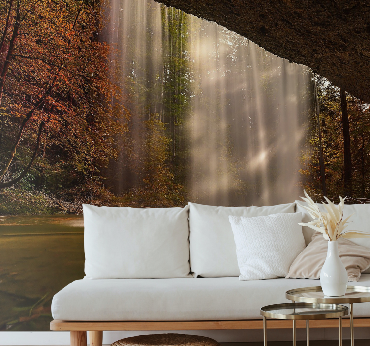 Forest landscape and waterfall Wall Mural - TenStickers