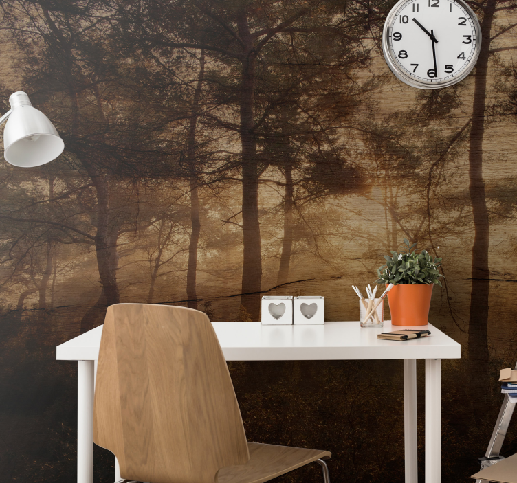 Forest wall mural foggy woodland view - TenStickers