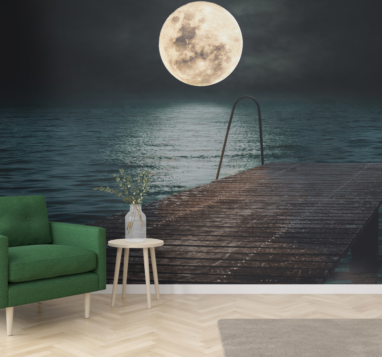 Full moon in the sea sea wall mural - TenStickers