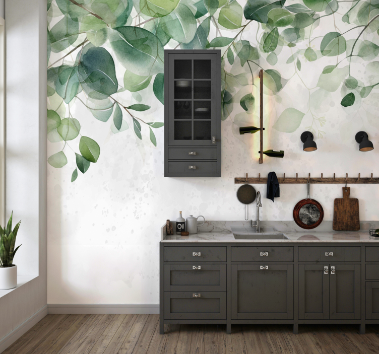 Gentle green twigs kitchen mural - TenStickers