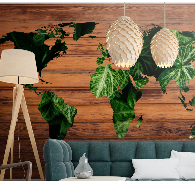 Global Map Foliage world map wall mural - TenStickers