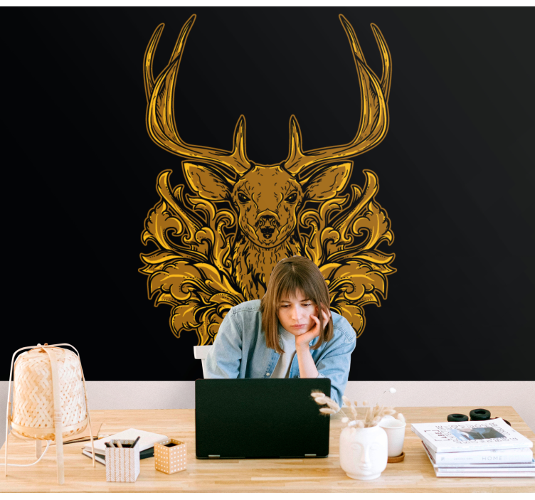 Golden Stag ornamental wall mural - TenStickers