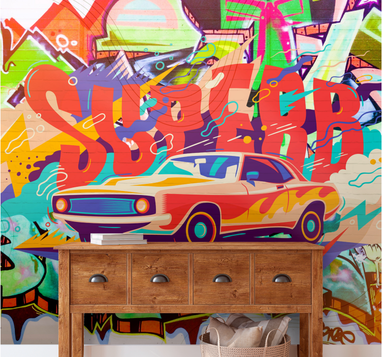 Graffiti wall mural retro car art - TenStickers