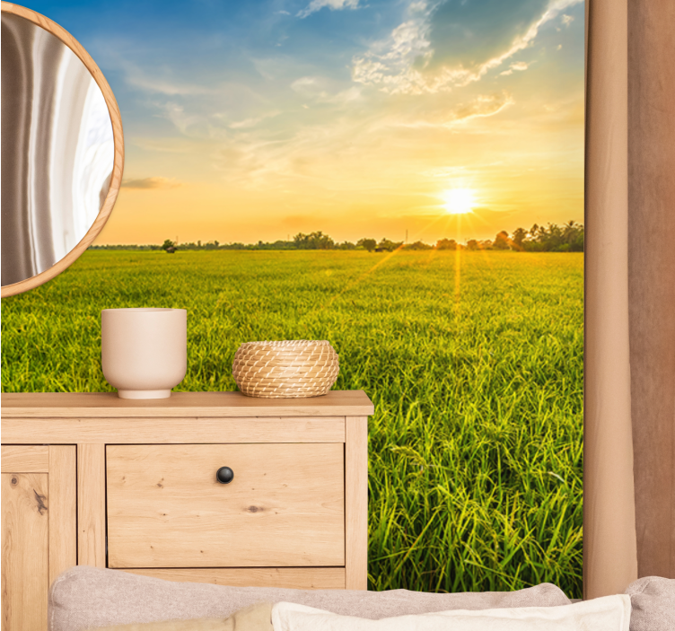 Grass field aesthetic nature wall mural - TenStickers