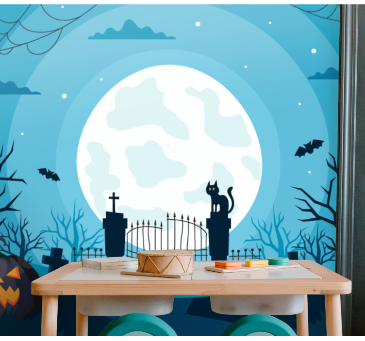 Graveyard at night Bedroom Mural Wallpaper - TenStickers