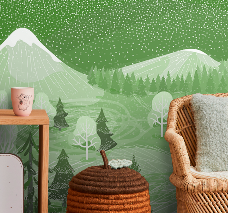 Green Vintage Forest tree mural - TenStickers