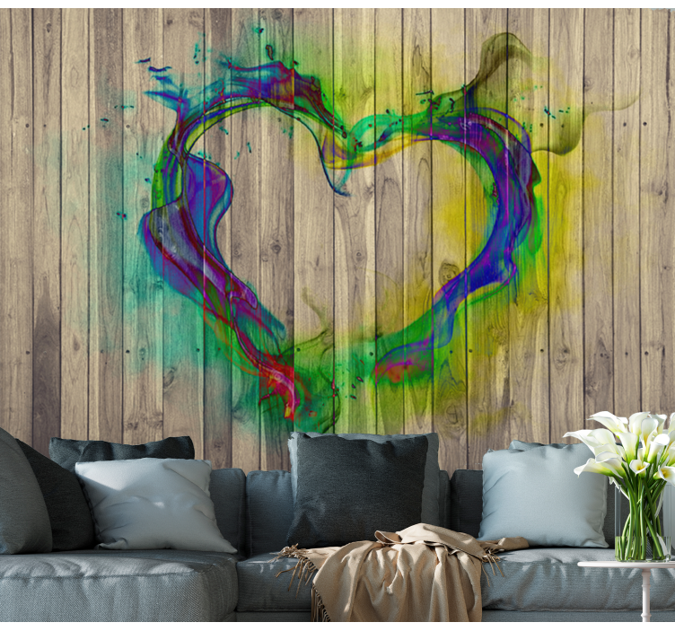 Green wood texture with heart Wood Wall Mural - TenStickers
