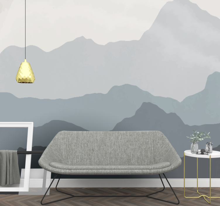 Grey geometric mountains living room wall mural - TenStickers
