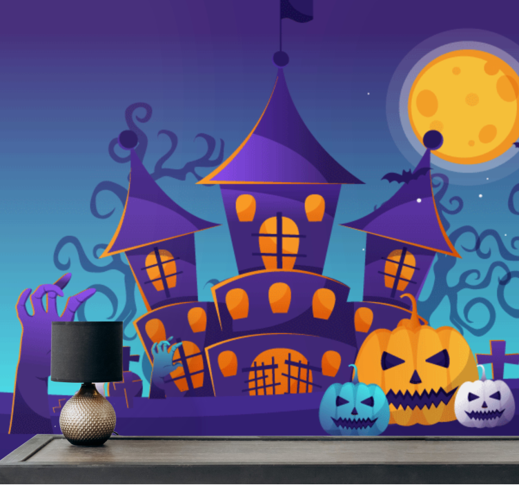 Halloween mural haunted castle scene - TenStickers