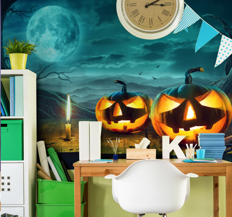 Halloween mural radiant pumpkin faces - TenStickers