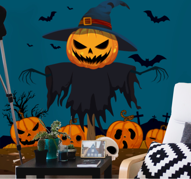 Halloween mural spooky pumpkin scarecrow - TenStickers