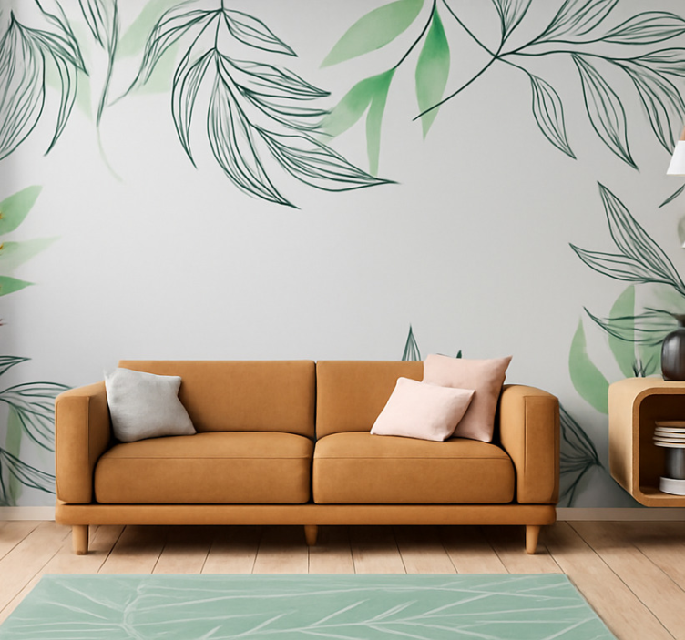 Hanging tropical leaves mural for living room - TenStickers