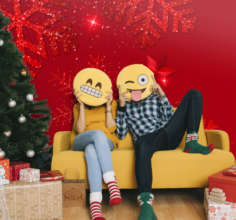 Happy Emoji Faces christmas mural - TenStickers