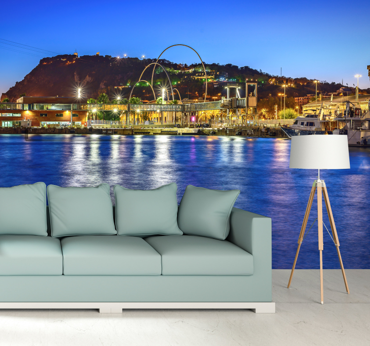 Harborside Evening Lights Barcelona mural - TenStickers